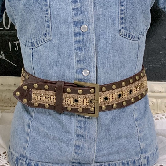 Brown Studded Leather Statement Belt